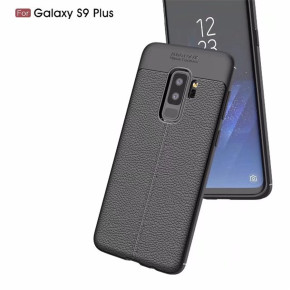 Луксозен силиконов гръб ТПУ кожа дизайн за Samsung Galaxy S9 Plus G965 черен